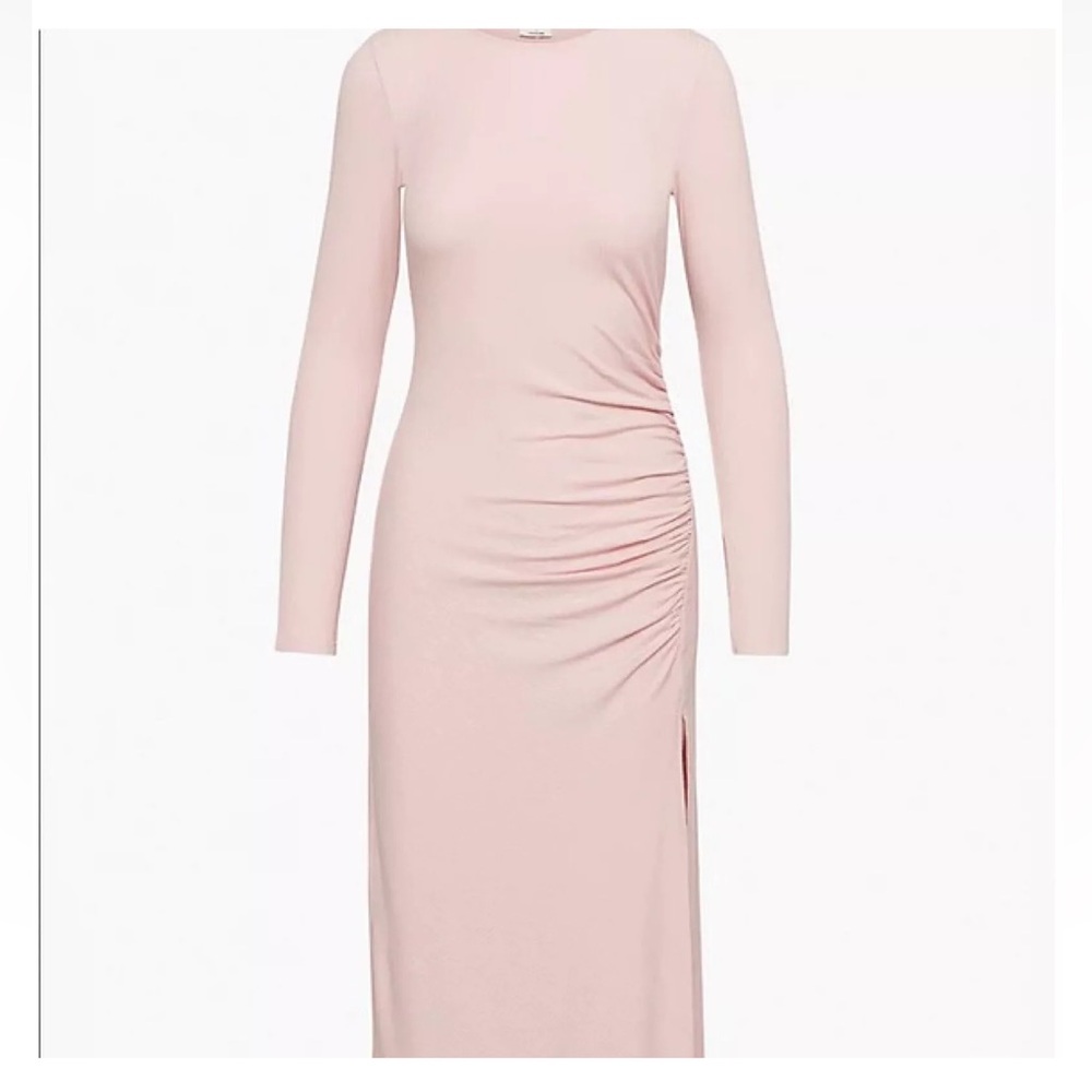 Wilfred Amelia Dress Pink Small Midi with slit and ruching